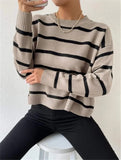 Fall Loose Round-Neck Striped Knitted