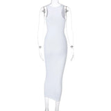 Puss Ribbed Low-Neck Dress Sexy Maxi Bodycon 2021 Fashion Party Summer Trend Stretchy Sleeveless Activewear Skinny