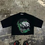 Retro Men's Cartoon Hip-Hop Short-Sleeved Cotton T-Shirt American Kawayi Long Clothes Y2k Short Sleeves-Outfit