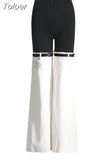 Fashion Women's Hit Color Spliced Jeans High Waist Elastic Patchwork Girding Straight Denim Pants Summer 2023 New