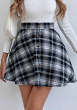 Black England Style High Waist Solid Button Mini A-Line