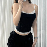 Lace Lace Fashion Design Sense With A Small Sling Top Girl 2024 Hot Girls Sexy Knitted Vest-Outfit