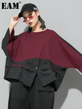 Loose Fit Contrast Color Big Size Sweatshirt New Round Neck Long Sleeve Women Big Size Fashion Spring Autumn 2023