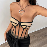 Hot Babes Fashion With Steel Ring Buckle Waist Tight Perspective Wrapped Bra Blouse