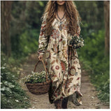 Printed Summer Long-Sleeved Dress Art Retro