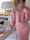 Sweater Dress 2 Piece Sets Solid Casual Turtleneck Sweater And Spaghetti Slip Dress Suits Female Bodycon Pullover