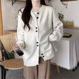 Early Autumn New Gray Knitted Cardigan Girl Loose College Style Casual Lazy Little Sweater Coat Girl-Outfit