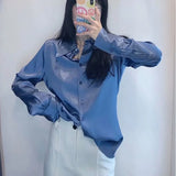 Solid Faux Silk Satin Basic Work Suit Shirts Elegant Fashion Office Ladies Blouse Spring Vintage Blusas De Mujer Za