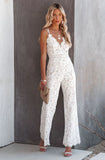 White Elegant V-neck Sleeveless Solid Lace Backless Full Length Regular Straps