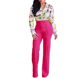 Toloer Women's Fashion Slim Personality Double Breasted Horn Trousers Can Be Added
