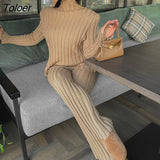 Knitted Turtleneck Striped Women Sweater Two Piece Set Green Long Sleeve Casual Set Women Autumn Warm Slim Partywear