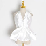 Sexy Backless Shirt For Women Halter Collar Sleeveless Patchwork Bowknot Slim Shirts Female Fashion New