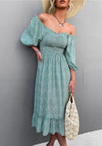 Vintage Off-the-shoulder Floral Print Ruffles Midi Loose Holiday