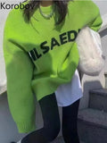 Crew Neck Printing Pull Autumn Korean Temperament Knitting Tops Vintage Lazy Style Sweater Casacos De Inverno