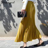 Womens High-Waisted Pleated Skirts Elastic Waist Blue Chiffon Maxi Skirt Pleated Long Office Skirt Summer Skirts For Women