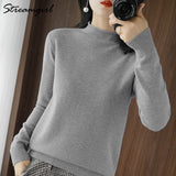 Pullover Women Vintage Sweater Spring Winter Half Turtleneck Woman Sweaters Retro Green Warm Knitted Women