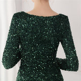 Winter Elegant Deep V Neck Long Sleeve Slit Cocktail Eevening