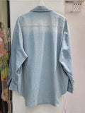 Women's denim Shirt Full Diamonds Loose Lapel Rhinestone Single Breasted Long Sleeve Blouse 2024 Summer New Fashion 29L2622-Outfit