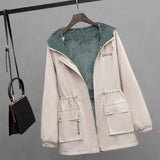New Women Jackets Zipper Pockets Casual Long Sleeves Coats Winter Hooded Jacket Windbreaker Female Basic Coat Plus Size