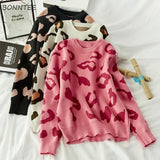 Women Printed Leopard Pink Sweet New Knitted Warm Chic Womens Pullover All-match Casual Soft High Quality Daily