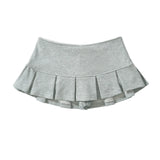 Y2K Side Zipper Grey Pleated Mini Skirt Sexy Low Waist Short Skater Skirts-Outfit