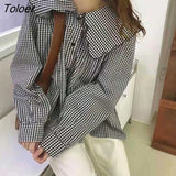 Women Plaid Shirts Long Sleeve Tops Peter Pan Collar Sweet Vintage Button Blouses Female Spring New Korean Elegant Outwear