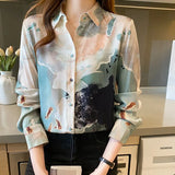 ocean print ladies shirts Women's Blouses 2021 Spring Autumn Long Sleeve Shirts Tops Blusas
