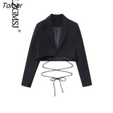 Cropped Blazer Women Cross Tie Jacket Women Fashion 2023 Streetwear Female Blazers Long Sleeve Blazer
