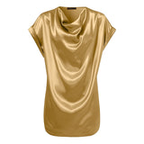 Celmia 2022 Stylish Women Short Sleeve Satin Tops Summer Blouse Cowl Neck Tunic Shirt Elegant Casual Solid Party Blusas