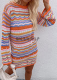 Multicolor Strip Round Neck Long Sleeve Sweater