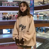 Turtleneck Hoodies Women Plus Velvet Warm Harajuku Printed Pullovers Tops Womens Oversize Patchwork Leisure Chic