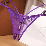 Transparent Embroidery Floral Pearl Tassel Women Lingerie G-String Panties Fashion Hollow Out Female Underwear Thong Briefs 425-1-Outfit