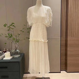 TWOTWINSTYLE Ruched Tank Dress For Women Round Neck Sleeveless High Waist Solid Minimalist Midi Dresses Female Summer