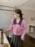 Purple Sweater Is Worn By Gentle Breeze In Autumn And Winter. The New Style Design Feels Foreign Style And Fashionable Short Style Knitted Cardigan.-Outfit