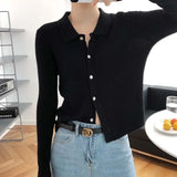 Women Knitted Cardigan Long-sleeved Lapel Sweater Women's 2020 New Slim Sweater