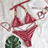 Toloer New Bikini Sexy Crystal Diamond Swimsuit Bandage Split Vintage Swimsuit