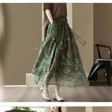 New Heavy Industry Print Skirt In The Summer Of 2023 Is Elegant Cotton And Linen Half Skirt, Lady's Vintage Broken Flower Big Swing Skirt.-Outfit