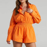 Loungewear Women Blue Suits With Shorts Casual Loose Long Sleeve Cardigan Shirt Two Piece Set Sleepwear Summer