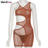 Puss Hollow Out Multi-Layer Sexy Summer Dress Sleeveless See Through Skinny Bodycon Fashion Street Style Party