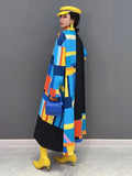 Loose Straight Midi Dresses For Women Lapel Long Sleeve Patchwork Single Breasted Print Casual Dress Female Spring