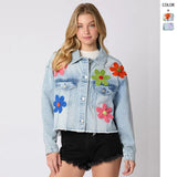 Spring Summer New Multi-Color Three-Dimensional Decorative Denim Jacket Jacket Long-Sleeved Top