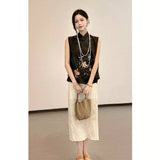 Chinese Women's Wear Is Popular This Year, High-End Pony Clip Thin Summer Black Style Plate Buckle Vest Outside-Outfit