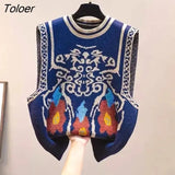 Size 3xl Flower Pattern Knitted Vests Women New Vintage Sleeveless Sweaters Casual Chic Loose O-neck Pullover