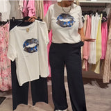 Lips Summer New Casual Printed Letters Short Sleeve T-Shirt