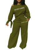 Label Piece Two Set Women Sweatsuits for Women Fall Clothes Tracksuit Bow Petal Sleeve Loose Pants Wholesale