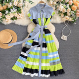 Women Pleated Blouses Dress Korean Sleeveless Single Breasted A-line Dresses Summer Elegant Fashion Streetwear