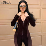 Streetwear Velvet One Piece Ladies Bodycon Jumpsuit Female Solid Long Sleeve Fitness Elastic Sexy Rompers Womens