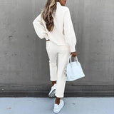 Set Turtleneck Casual Solid Color Urban Leisure Trousers Pocket Two-piece