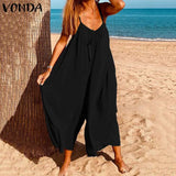 Rompers Women Jumpsuits 2021 Summer Sleeveless Playsuits Casual Ankle-Length Wide Leg Pants Vintage