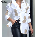 Summer Fashion Print Women Shirts Ruffles Neck Long Sleeve Office Ladies Shirt 2023 Elegant Button Blouses Long